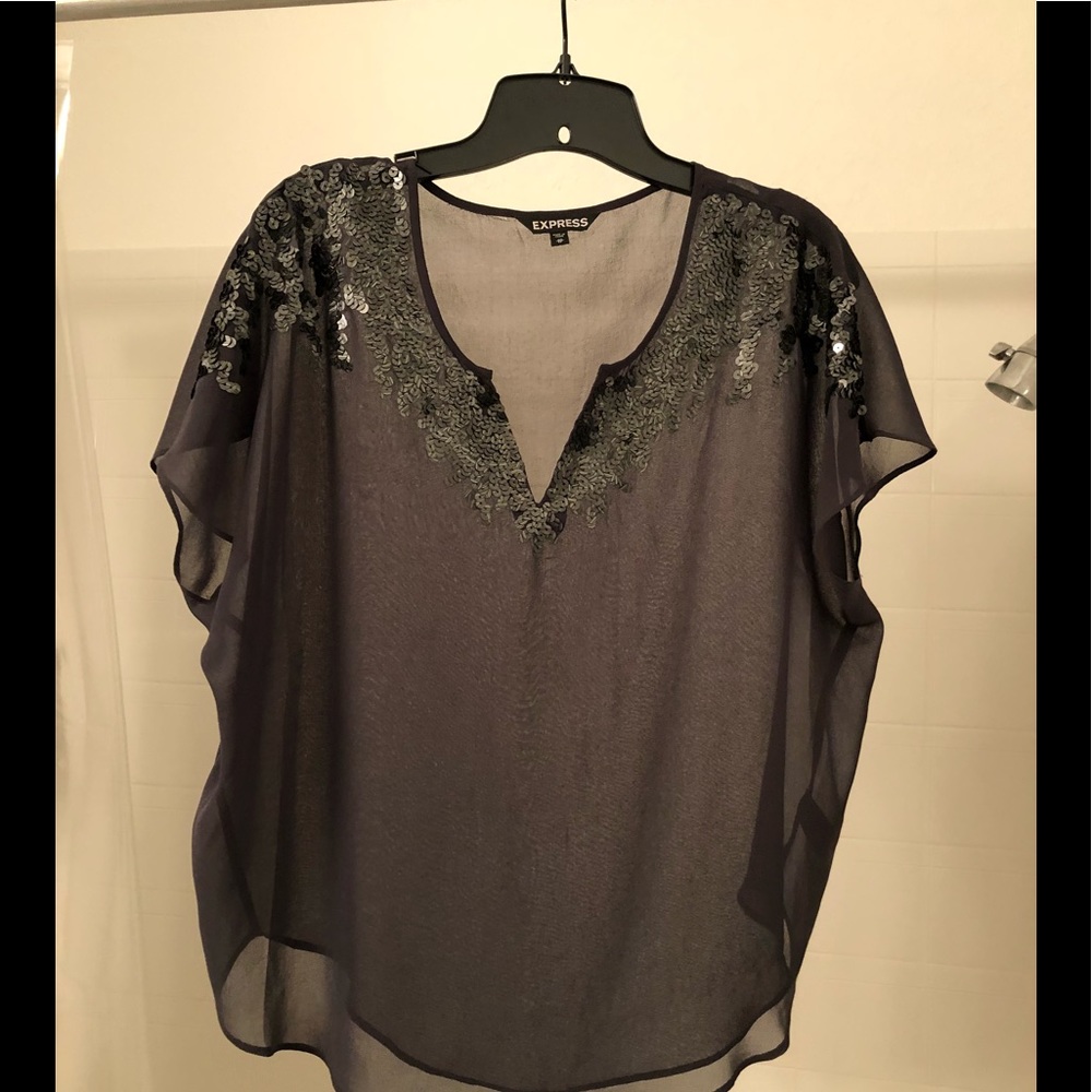 Express grey sequin sheer top